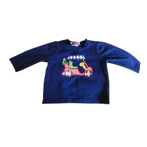 Smocked Out Navy Long Sleeve Shirt with Colorful Golf Cart Design